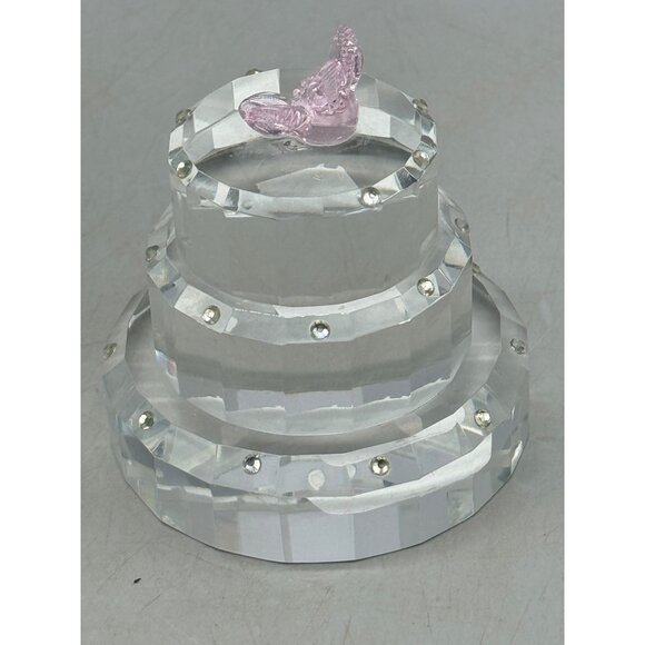 Simon Designs Crystal 3 Tier Cake Pink floral Paperweight figurine clear READ - Picture 5 of 7